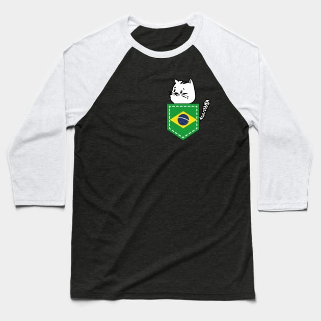 Patriotic Pocket Pussy - Cat Lover -  Brazilian Patriot Baseball T-Shirt by PosterpartyCo